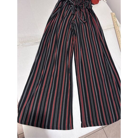 Ultra Flirt Cap Sleeve Pinstripe Wide Leg Jumpsuit Women’s Plus Size 1X - Picture 7 of 13